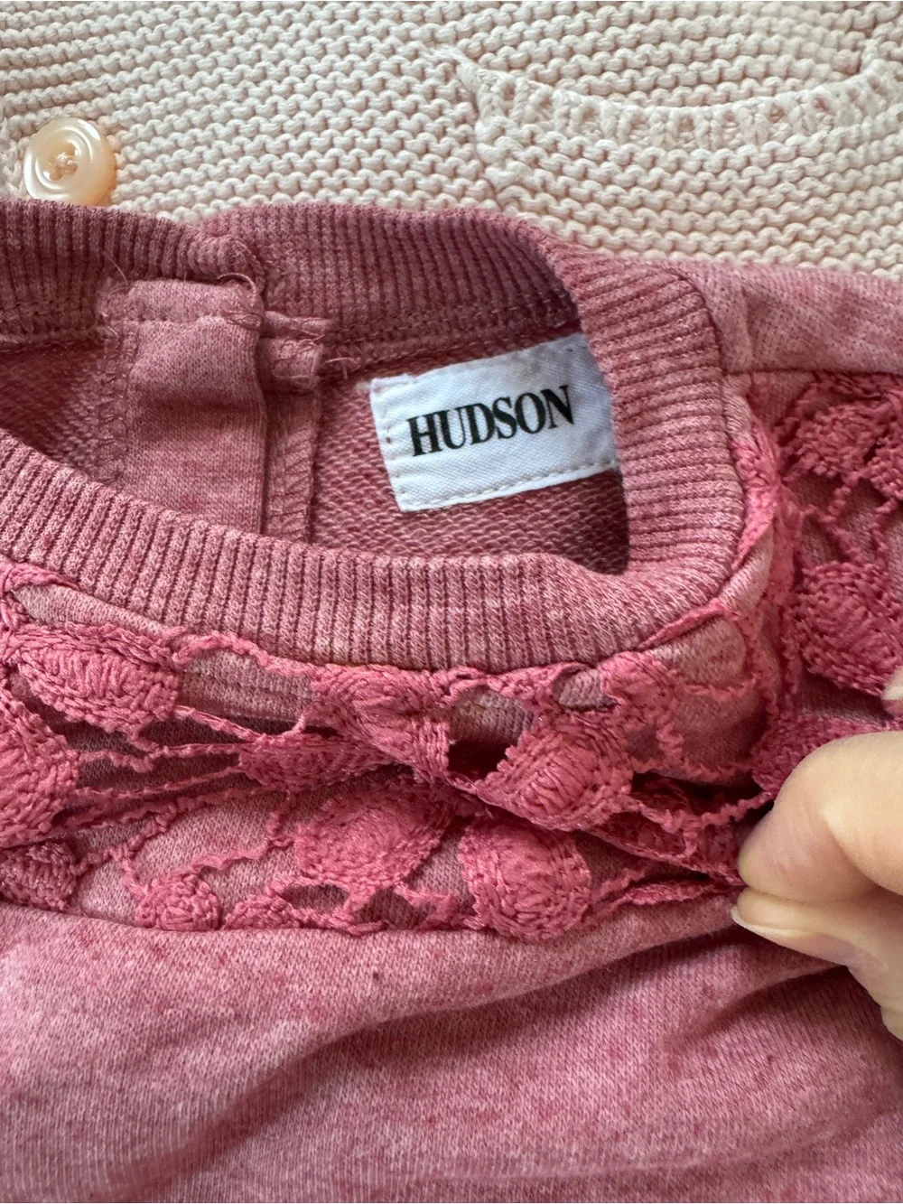 GAP Rose Pink Lace Yoke Off-the-Shoulder Sweater